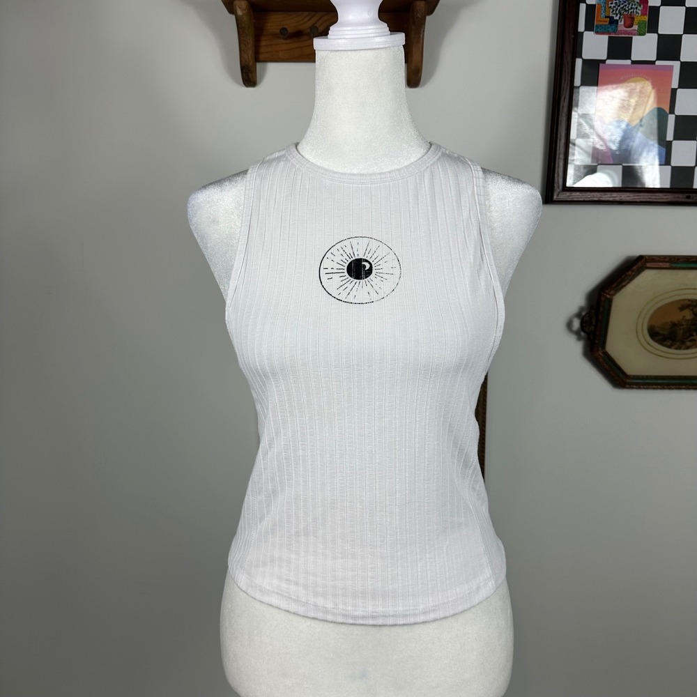 XLE Upcycled White‎ Ribbed High Neck Tank SZ M Neutral Casual Clean Girl